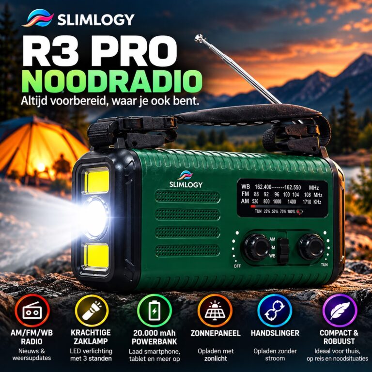 Slimlogy R3 Pro Solar Noodradio & Zaklamp – 20.000 mAh Powerbank – Met Crank & Zonnepaneel
