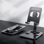 Slimtron opvouwbare telefoonhouder ingeklapt en uitgeklapt