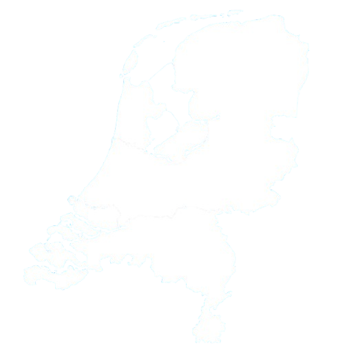 Kaart van Nederland met de Mediakoning-afhaallocaties Amsterdam, Amersfoort en Rotterdam